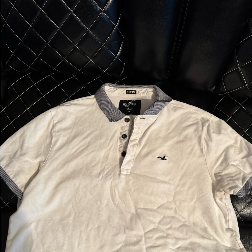 Hollister Men's White and Gray Polo Shirt